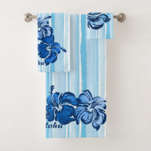 Aquarelle Hibiscus Hawaiian Stripe - Bleu
