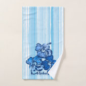 Aquarelle Hibiscus Hawaiian Stripe - Bleu (Serviette à main)