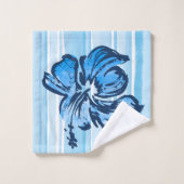 Aquarelle Hibiscus Hawaiian Stripe - Bleu (Gant de toilette)