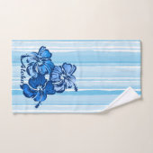 Aquarelle Hibiscus Hawaiian Stripe - Bleu (Serviette à main)
