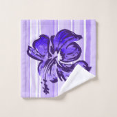 Aquarelle Hibiscus Hawaiian Stripe - violet (Gant de toilette)