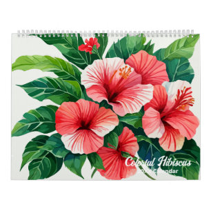 Aquarelle Hibiscus tropicaux Calendrier coloré
