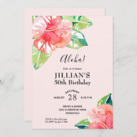 Aquarelle Hibiscus tropicaux Invitations d'anniver