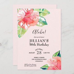 Aquarelle Hibiscus tropicaux Invitations d'anniver