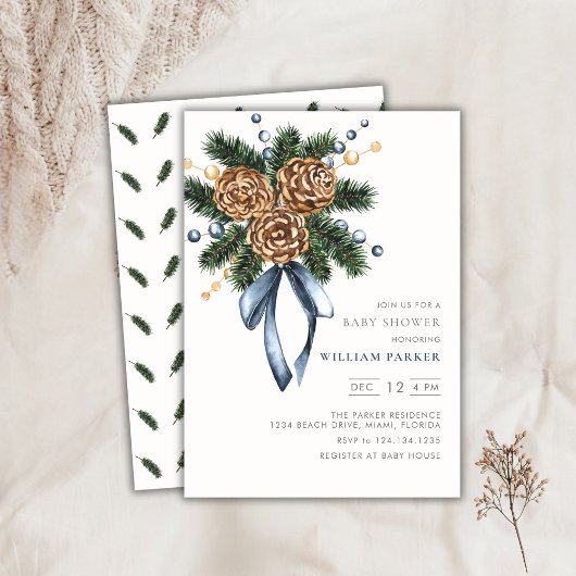 Aquarelle Hiver Baby shower de couronne Invitation
