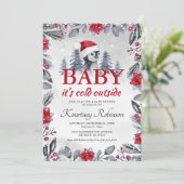 Aquarelle Hiver Baby shower de pingouin Invitation (Debout devant)