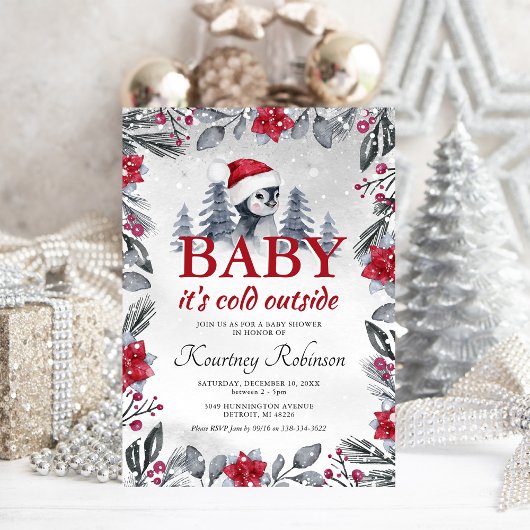 Aquarelle Hiver Baby shower de pingouin Invitation