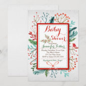Aquarelle Hiver Floral Baby shower Invitation (Devant / Derrière)