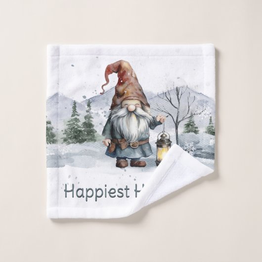 Aquarelle hiver Gnome de Noël (Gant de toilette)