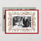 Aquarelle Hiver Vert Cadre Carte de Noël (Devant / Derrière)