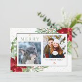 Aquarelle Hiver Vert + Gold Carte de vacances (Debout devant)