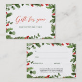 Aquarelle Holly Berry certificat cadeau de Noël (Devant / Derrière)