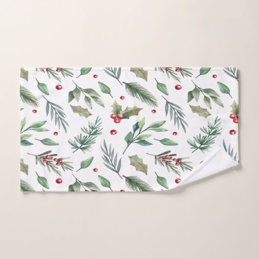 Aquarelle Holly Berry Vert (Serviette à main)