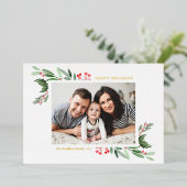 Aquarelle Holly et verdure Joyeuses vacances (Debout devant)