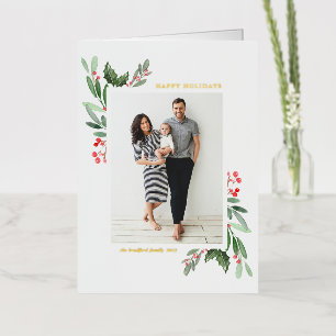 Aquarelle Holly et verdure Joyeux vacances Photo