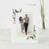 Aquarelle Holly et verdure Joyeux vacances Photo (Recto)