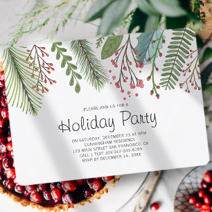 Aquarelle Holly Foliage Fête Invitation