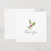 Aquarelle Holly Sprig 2 Carte de remerciements (Devant / Derrière)