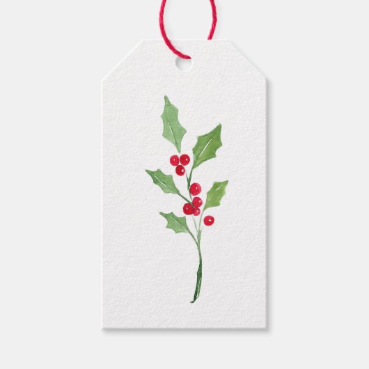 Aquarelle Holly Sprig étiquettes cadeaux (Devant)