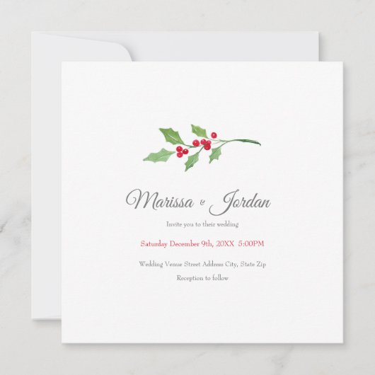 Aquarelle Holly Sprig Invitation (Devant)
