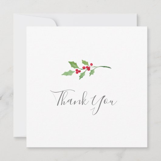Aquarelle Holly Sprigs Carte de remerciements (Devant)