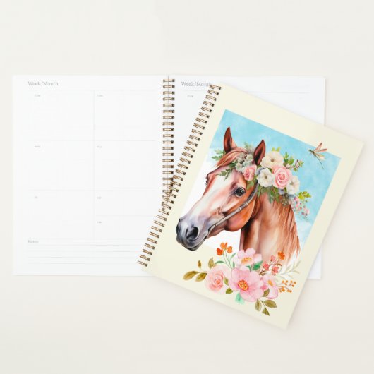 Aquarelle Horse et Fleurs Livre de planification d (Devant avec enveloppe)