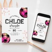 Aquarelle Hot rose Soccer Invitation Anniversaire