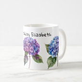 Aquarelle hydrangea fleurs café tasses (Devant droit)