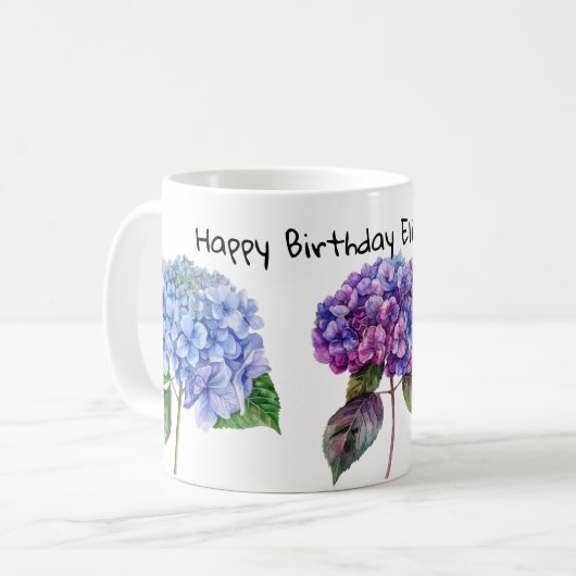 Aquarelle hydrangea fleurs café tasses (Devant gauche)