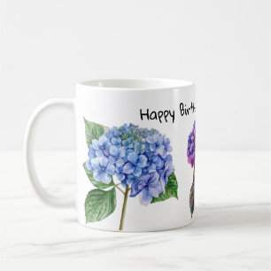 Aquarelle hydrangea fleurs café tasses