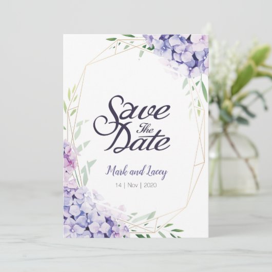 Aquarelle Hydrangea Invitations Enregistrer la dat (Debout devant)