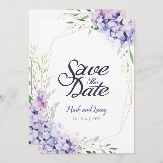 Aquarelle Hydrangea Invitations Enregistrer la dat (Devant / Derrière)