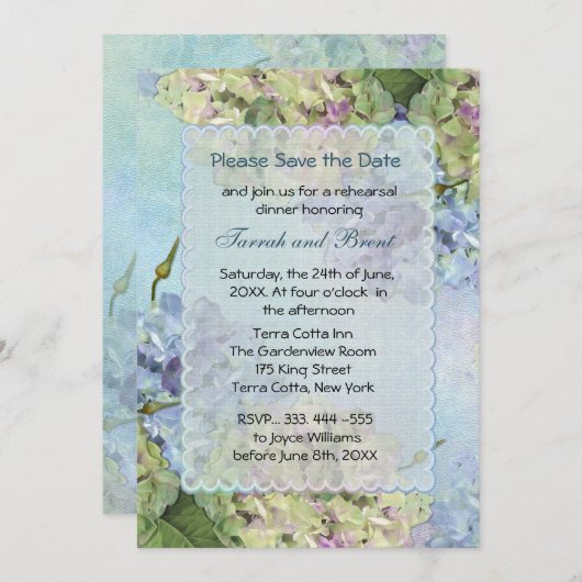Aquarelle Hydrangea Répétition Dîner Invitation (Devant / Derrière)