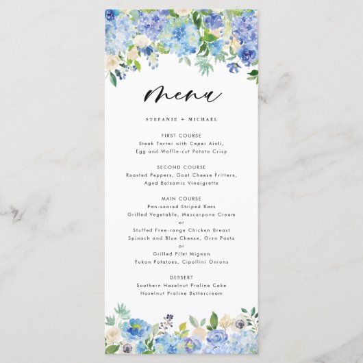 Aquarelle Hydrangeas Floral Wreath Menu II (Devant)