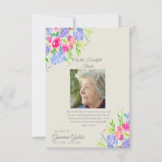 Aquarelle Hydrangeas Photo Merci funéraire (Devant)
