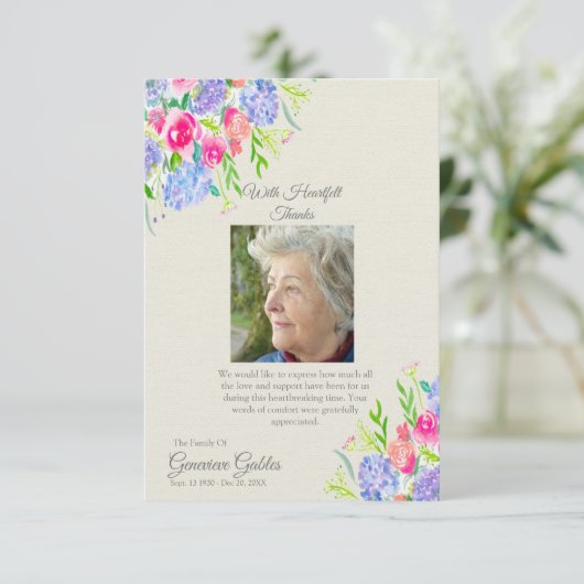 Aquarelle Hydrangeas Photo Merci funéraire (Debout devant)