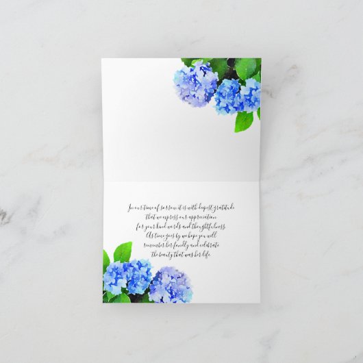 Aquarelle Hydrangée Floral Bereavement Merci (Intérieur)