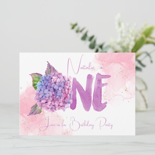 Aquarelle hydrangée première Invitation anniversai (Debout devant)
