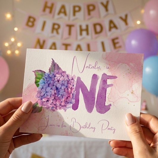 Aquarelle hydrangée première Invitation anniversai