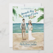 Aquarelle Illustrée Plage Mariage Invitation (Devant)