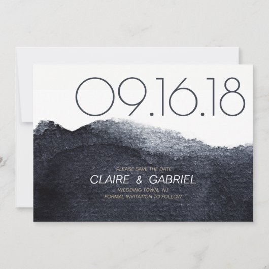 Aquarelle indigo moderne simple save the date (Devant)
