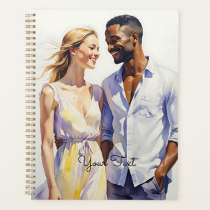 Aquarelle Interracial Couple Art Summer Portrait