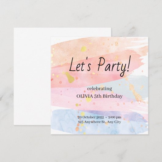 Aquarelle Invitation Anniversaire (Devant / Derrière)
