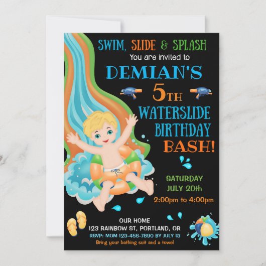 Aquarelle invitation anniversaire Boy pool fête (Devant)