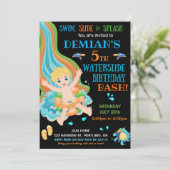 Aquarelle invitation anniversaire Boy pool fête (Debout devant)