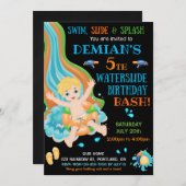 Aquarelle invitation anniversaire Boy pool fête (Devant / Derrière)