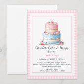 Aquarelle Invitation au gâteau d'anniversaire - bl (Devant / Derrière)