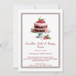 Aquarelle Invitation au gâteau d'anniversaire - ch