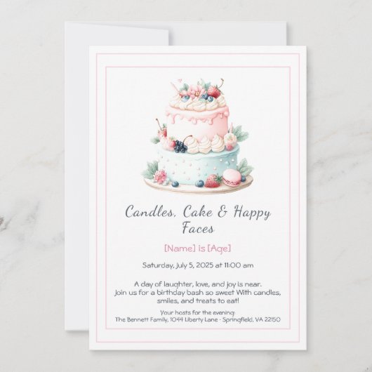 Aquarelle Invitation au gâteau d'anniversaire - Sw (Devant)