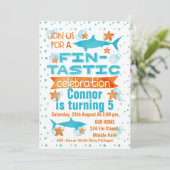 Aquarelle Invitation d'anniversaire de requin fin- (Debout devant)